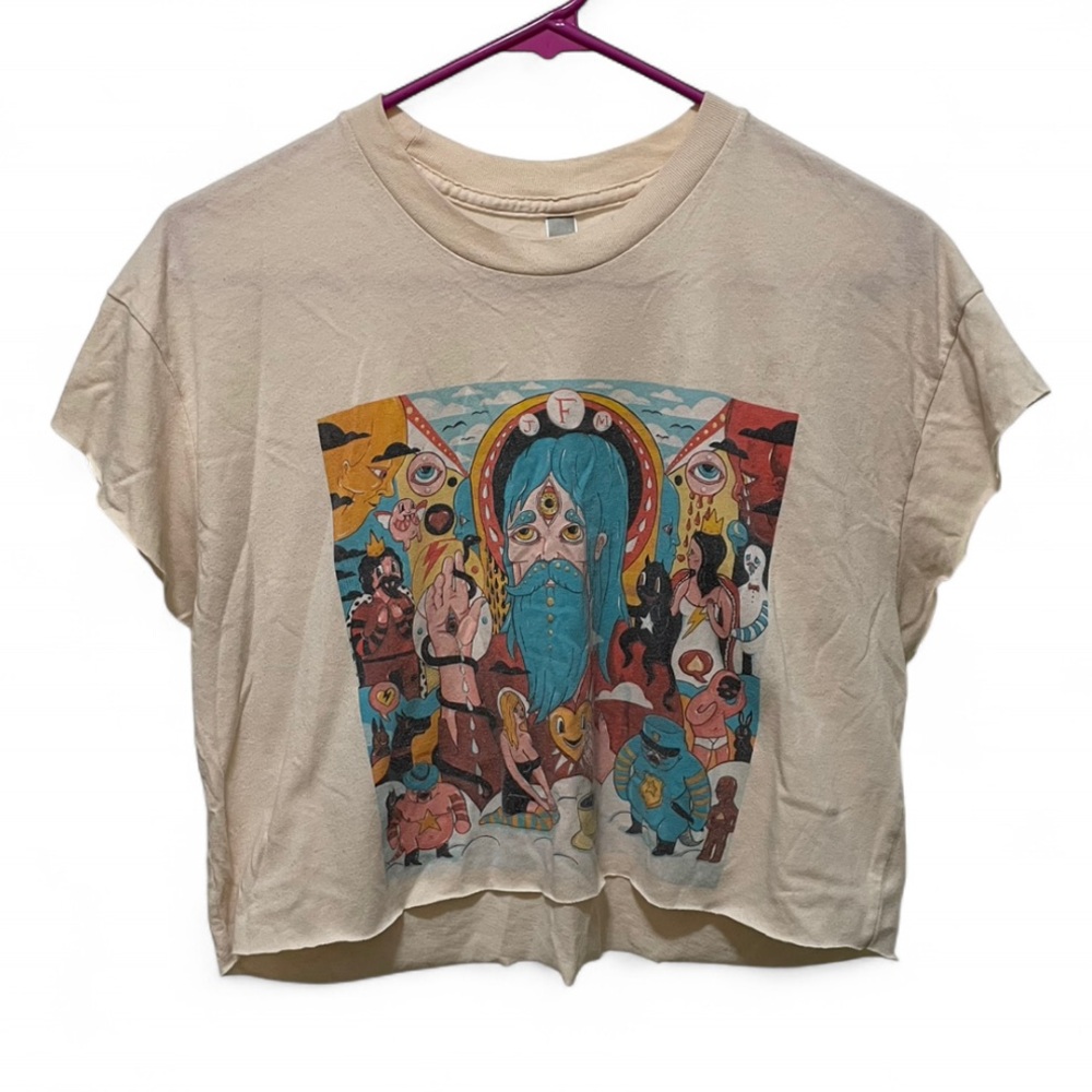 American Apparel Beige Tee with Colorful Design